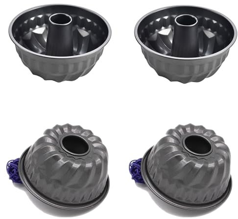 MGGi Paquete de 4 moldes estriados para tartas, mini moldes para tartas de 4 pulgadas, acero al carbono, reutilizables, antiadherentes, pequeños, moldes redondos para hornear Kugelhopf, pasteles,