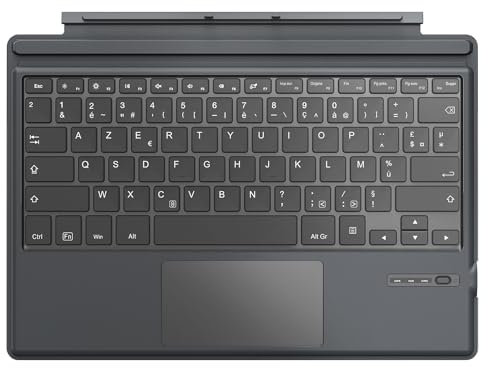 MoKo Clavier Français Compatible avec Microsoft Surface Pro 7 Plus/Pro 7/Pro 6/Pro 5/Pro 4/Pro 3, Clavier AZERTY Bluetooth avec Pivot Rotatif Fin, Batterie au Lithium Intégrée, Gris Granuleux