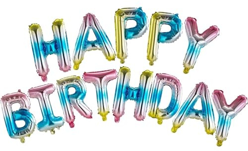 FLG | Happy Birthday Party Ballons Farbe: Regenbogen/Farbverlauf - Größe: 40cm - Folienballons Geburtstag Ballons Deko Set mit Strohhalm und Schnur (Regenbogen)