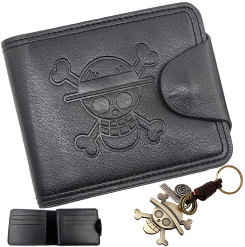 WTpin Brieftasche, Anime Brieftasche, Geldbörse Herren Leder, One Piece Geldbörse, Bringen Sie Einen Schlüsselanhänger mit Totenkopfmuster mit, Ein Geschenk für Teenager, Die Anime-Fans Sind (Schwarz)