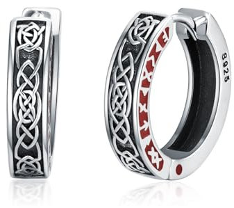 Keltische Ohrringe 925 Sterling Silber Wikinger Runen Huggie Creolen Keltische Knoten Ohrringe Nordischer Wikinger Schmuck Geschenke für Männer Frauen