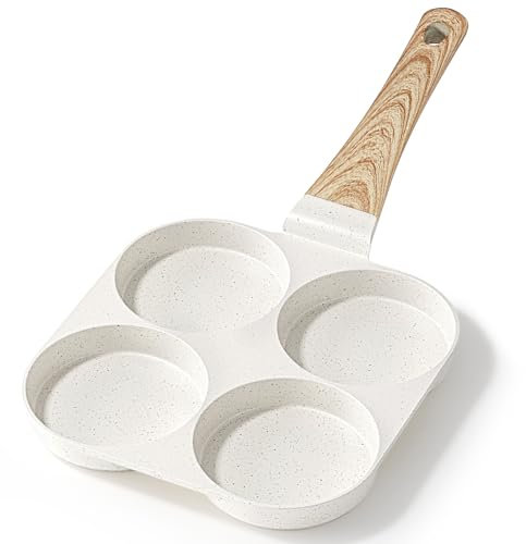 GiPP Poêle à Pancakes 4 Emplacements, Poêle à Omelette Antiadhésive en Aluminium, sans PFOS/PFOA, pour Petit-déjeuner Oeuf Au Plat Pancakes, pour Cuisinière à Gaz et Induction, Blanc