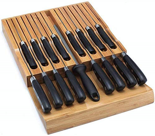 DDYYZZ Ceppo portacoltelli in bambù nel cassetto, Set portacoltelli for cassetto Realizzato in bambù di qualità /182 (Color : Bamboo, Size : 16 Knife Organizer)