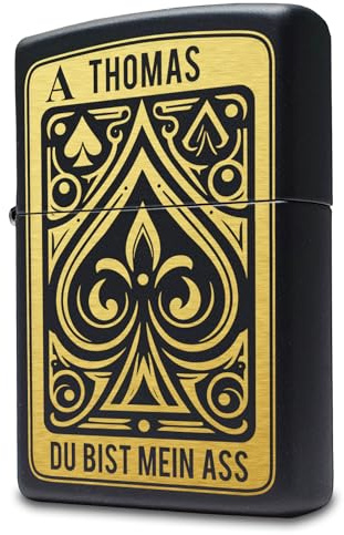 Feuerzeug mit Gravur personalisiert, Sturmfeuerzeug | Erstellt mit Zippo Feuerzeug. Geschenk für Papa & Männer Pik Ass Poker Karten