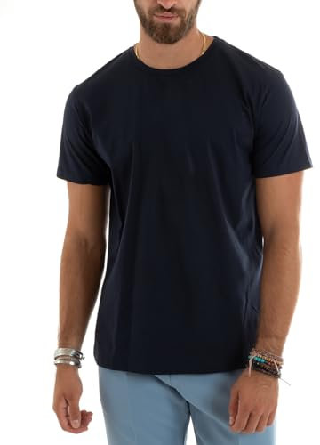 T-Shirt Uomo Filo di Scozia Basic Leggera Tinta Unita Girocollo Casual Vari Colori (IT, Testo, S, Regular, Regular, Blu)