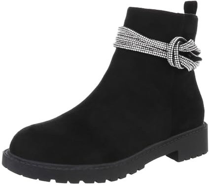 Ital Design Damen Stiefeletten mit Reißverschluss und Blockabsatz, runde Spitze, Schwarz, Gr. 39