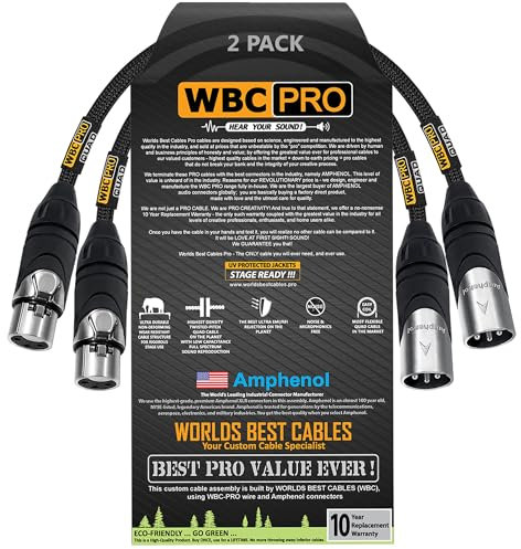 WORLDS BEST CABLES 2 Units - 0.3 Meter - WBC-PRO-QUAD Ultra-Silent Ultra-Flexible Balanced Star-Quad Cable with Amphenol Male & Female XLR Plugs & Black Tweed Jacket