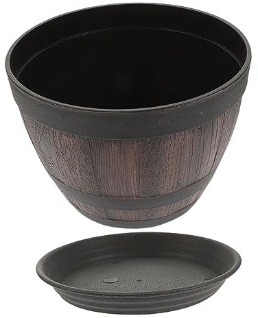 KITANDOVE Macetero De Imitación De Barril De Madera Jardinera De Plástico Multifuncional