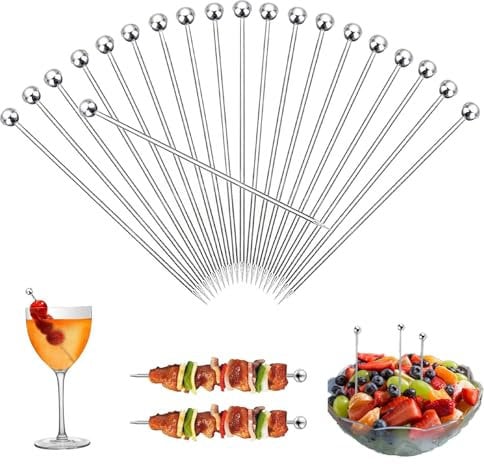 20 Pcs Metal Cocktail Sticks, Cocktail Sticks, Cocktail Picks, Cocktail Garnish, Cocktail Accessories for Drinks, Reusable Metal Sticks, for Cocktail Drink, Hamburger, Barbeqcue Snacks, Appetizer
