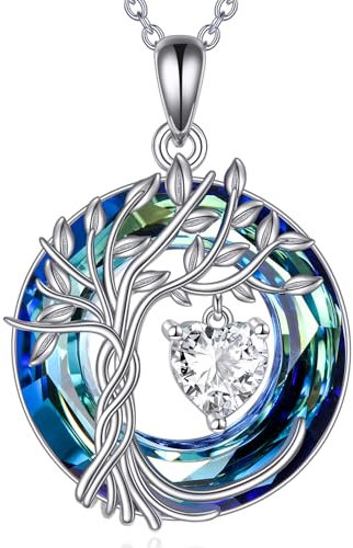 Tree of Life Birthstone Necklace for Women 925 Sterling Silver Tree of Life Jewelry Cubic Zirconia Pendant April Birthstone Gemstone with Crystal Anniversary Birthday Christmas Gifts for Mother Wife