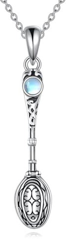 VENACOLY Cucchiaio collana in argento Sterling S925 Mini cucchiaino ciondolo pietra di luna cucchiaio collana cucchiaio cucchiaio discreto cucchiaio gioielli regalo per donne donne uomini, 18+2,