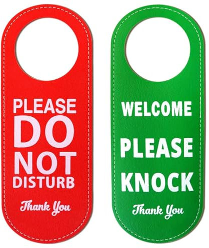 Do Not Disturb Door Sign Welcome Please Knock Sign, 1 Pack PU Leather Double Sided Door Knob Privacy Sign, Door Knob Hanging Sign Ideal for Offices, Online Meetings and Sessions, Home Offices