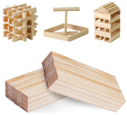 WIYETY 100 Stück Bastelklötzchen, Holzleiste, Holzstäbchen, Holzklötze, Holzbausteine, für Puzzlespiel, Heimwerkerprojekte und Basteln Malen - 100 x 20 x 7 mm