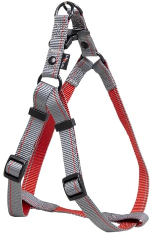 JACK AND VANILLA, Ergonomisches Hundegeschirr, verstellbar, leicht und langlebig, mit reflektierenden Streifen für Sicherheit, modernes Design, Größe S, graue Farbe 15 x 38–59 cm, Streifenmuster