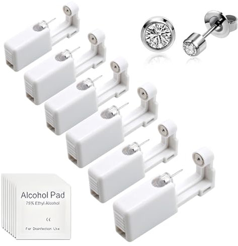 6 Pièces Pistolet de Perçage d'Oreille, Kit de Perceur d'Oreille, Piercing Oreille Stérile de Sécurité Outil Auto-perçant Indolore, avec des Goujons d'Oreille, Accessoires de Perce Oreille