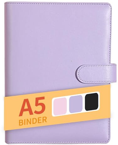 A5 Binder, PU Leder Ringmappe, Nachfüllbarer Budget Organizer, Notizbuch A5 Ringbuch Planer für Arbeit, Reisen und Organisation (Lila)
