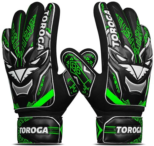 TOROGA Football Goalkeeper Gloves For Boys, Kids Children Youth Soccer Goalie Gloves with 4mm Latex Finger Spine Protection Super Grip Palm Goalkeeping Gloves (Green, 5)