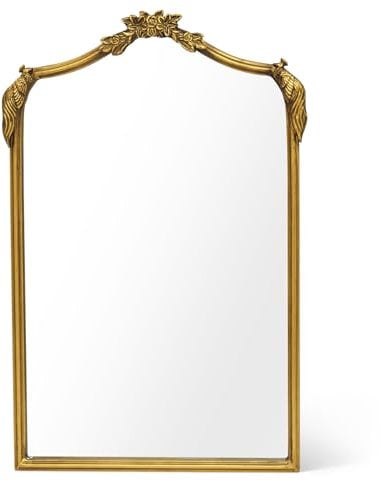 Awhtixbo Wandspiegel Gold Barock,Retro Spiegel mit Rundbogen und Goldrand, Idealer Wanddeko für Wohnzimmer und Flur,Größe: 40 x 61 cm