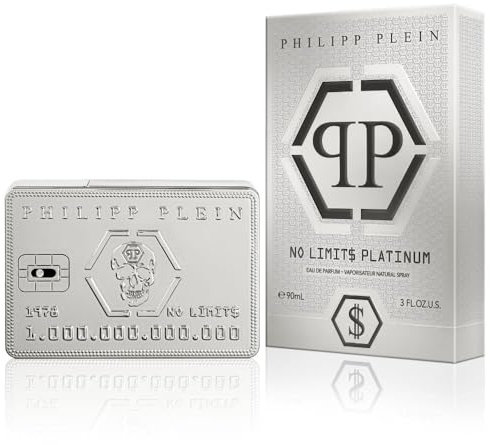 Philipp Plein – Eau de Parfum No Limits Platinum 90 ml – Herrenparfüm – aromatischer Fougère-Duft – aromatische Noten – platinfarben lackierter Glasflakon in Form einer Kreditkarte
