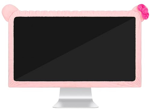 27-34 Lovely Cute Computer Monitor Cover with Cat Ear Design, Kawaii Display Dust Cover with Furry Design, Elastic Dustproof, Suitable for PC, Tablet, TV, LCD (Pink)