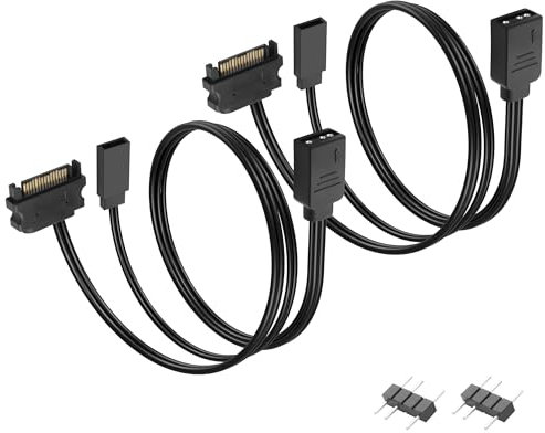 GINTOOYUN 2 Pcs 15 Pin SATA to RGB Fan Power Cable 22AWG 15 Pin SATA Male+2 Pin Restart Button Male to 3 Pin RGB Female RGB Fan Power Cable for Chassis Fan, RGB Light Strip,RGB Fan,etc(12.72 Inch)