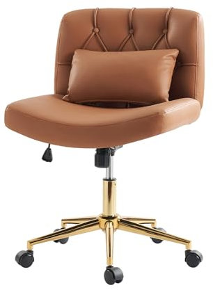 HULALA HOME Moderner Bürostuhl ohne Armlehnen Schreibtischstuhl Höhenverstellbar Drehstuhl wippfähig mit Kissen & Stoffbezug Schneidersitz Stuhl mit Rollen, Braun