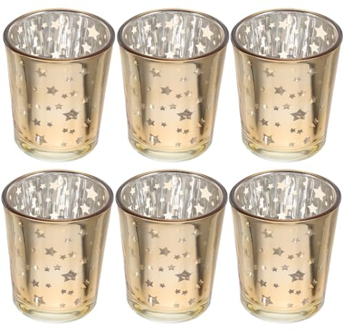 Healifty 6 StüCke Stern Kerzenhalter Glas Kerzenhalter Sterne Gold Teelicht Votiv FüR Weihnachten Hochzeit Tisch AtmosphäRe Dekoration