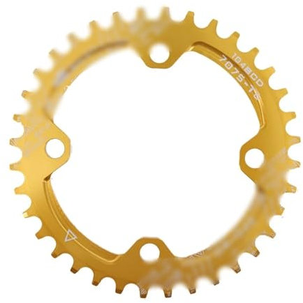 MITINGER Plato de Bicicleta,Corona de Bicicleta Plato 104BCD Redondo 32 34 36 38 40 42T 44 46 Dientes Estrecho Ancho Ultraligero MTB Mountain Bike Plato de Cadena 104 BCD(32T,Golden)