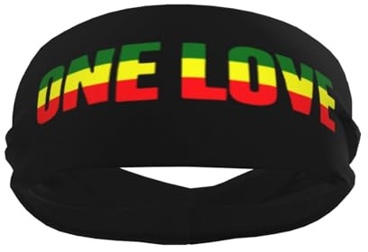 One Love with Rasta Sport-Schweißbänder für Männer und Frauen, rutschfeste elastische Armbänder, Stirnbänder für Basketball, Tennis, Workout, Fitnessstudio, Yoga, saugfähig, atmungsaktiv (schwarz)