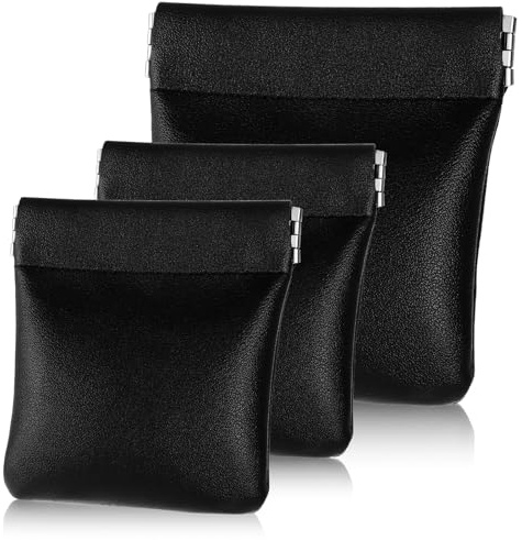 Lot de 3 mini porte-monnaie en cuir - Petit porte-monnaie - Pour homme et femme - Étui pour cartes de crédit - Petit porte-monnaie - Sac à clip pour cosmétiques, écouteurs, bijoux (2 tailles)