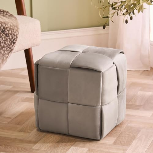 OHS Matte Velvet Foot Stool, Square Ottoman Footrest Modern Dressing Table Chair Small Stool Side Sofa Seat Pouffe Footstool for Living Room Bedroom Office, Natural
