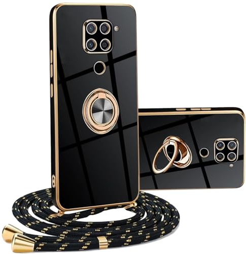 YAMCCCSE 360°Coque avec Cordon Compatible avec Xiaomi Redmi Note 9T 5G, Galvanoplastie Antichoc Étui Lanyard Case Téléphone Portable Protection Cover avec Support pour Xiaomi Redmi Note 9T 5G