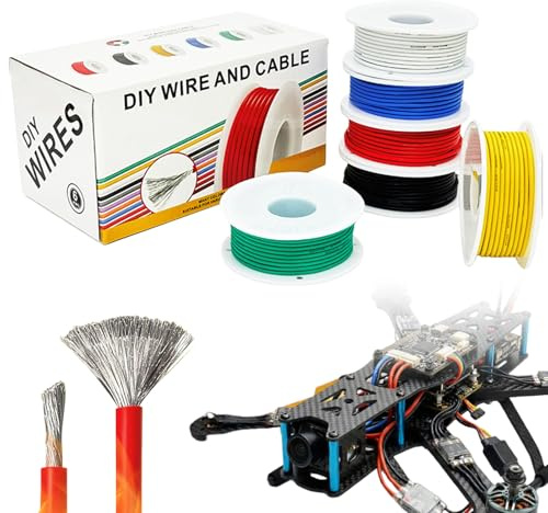 Cavo elettrico 22 AWG, filo in silicone, set di 6 colori, 0,3 mm², 10 m per bobina, filo di rame stagnato, resistente alle alte temperature, flessibile per aerei RC, elettronica fai-da-te, lampade