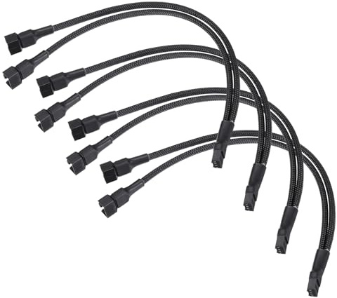Nexarelle 4Pcs PWM Fan Splitter Cable (4 Pin 1 to 2 Ways, 10.6 Inch / 27cm) - Black Sleeved Braided Fan Power Extension Adapter Cable for Computer Case Cooling Fans