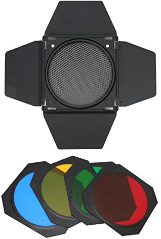 7Inch 4 Leaf Light Barrier with Cellular Net Color Filters, Photography Accessories, Four Leaf Baffle for, Red Green Blue Yellow Filters Included, for Portrait and Still L