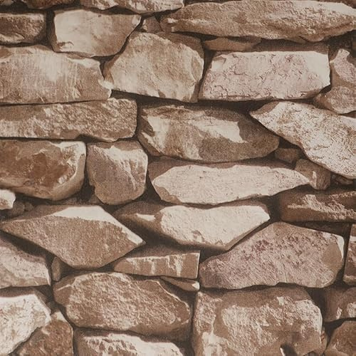 Cathpetic Brown Stone Brick Wallpaper Textured Vintage Rustic 3D Brick Effect Wallpaper for Fireplace Living Room Bedroom Kitchen Cafe Decoration,53 x 950cm 3 Roll