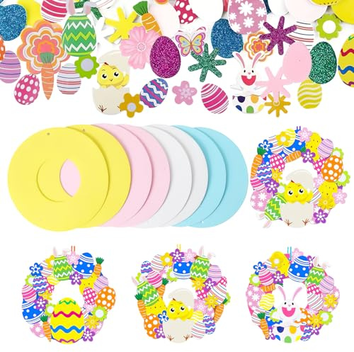8 Stück Ostern Basteln Kinder, Osterdeko Zum Basteln, Oster Kranz DIY Kit, Moosgummi Sticker Aufkleber Osterbastelset, Osterdeko Bastelhandwerk zum Bemalen für Osterndeko