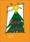 Französische Weihnachtskarte, Weihnachtsbaum mit Stern auf gelb/orangem Hintergrund: Joyeux Noël...