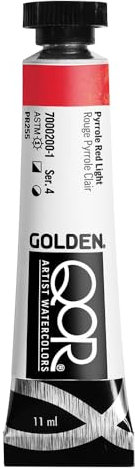 GOLDEN QoR Artist Watercolors, Pyrrole Red Light, 11 ml Tube