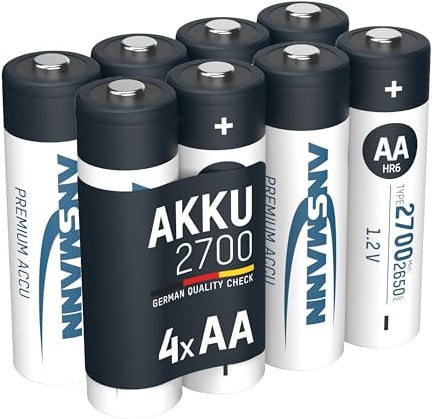 ANSMANN Akku AA 2700mAh NiMH 1,2V - Mignon AA Batterien wiederaufladbar, mit hoher Kapazität ideal für hohen Strombedarf wie Foto-Blitz, Taschenlampe, Controller (8 Stück)