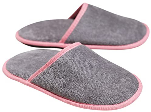 Sowel® Ciabatte Spugna, Pantofole da Bagno, 100% Cotone Organico, Donna et Uomo, Grigio/Rosa