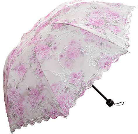 ShaqMars Faltbarer Reise-Sonnenschirm aus Spitze, leicht, faltbar, UV-Schutz, Vintage-Stil, bestickt, Violett