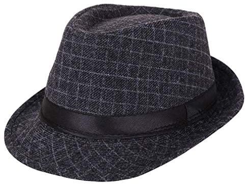 Ulalaza Cappello da Uomo Casual in Stile Vintage in Feltro Fedora in Lattice