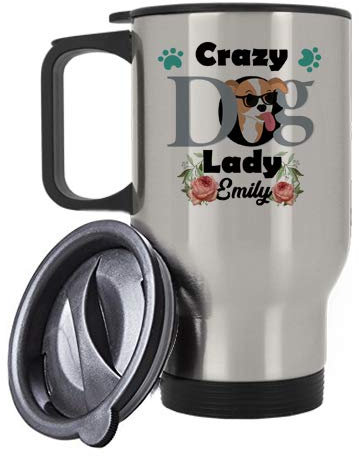 Personalised Crazy Dog Lady Themed 14 oz Travel Mug (14 oz Silver Travel Mug)