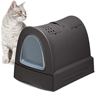 Katzentoilette Haubentoilette mit Schublade Tragegriff Staufach Kohlefilter schwarz
