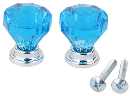 2pcs Diamond Shape Crystal Glass Cabinet Door Drawer Pull Handle Knob Blue Blue
