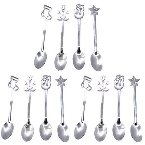 Set di 12 cucchiaini da caffè natalizi in acciaio inossidabile, ideali per caffè, tè, dessert e antipasti, decorazioni natalizie. Ottimo regalo di Natale.