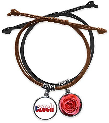 Ceca Paese Bandiera Nome Art Deco Regalo Moda Bracciale Corda Catena A Mano In Pelle Rosa Wristband