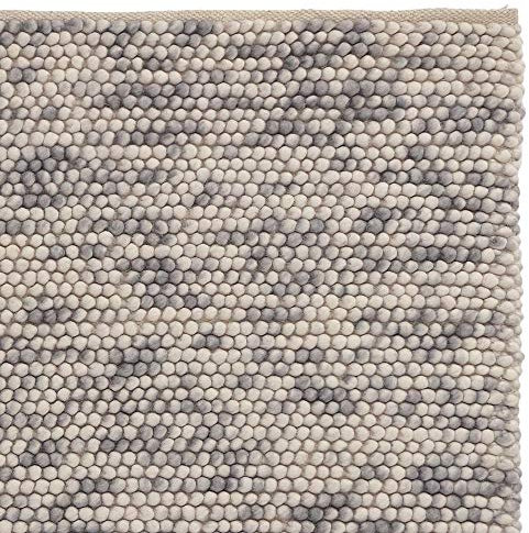 URBANARA Woll-Teppich Ravi 140x200 cm, Melange-Grau - Handgewebt, Skandinavisches Landhaus Design mit grober Struktur, Wohnzimmer Esszimmer Schlafzimmer, 80% Schurwolle