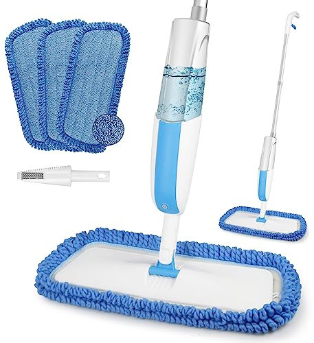 Spray Mops for Cleaning Floors - FORSPEEDER Microfibre Floor Mop with 3 Washable Replacement Pads and 410ml Refillable Bottle, Kitchen Flat Mop for Laminate Hardwood Ceramic Tile Wooden Floor Cleaning